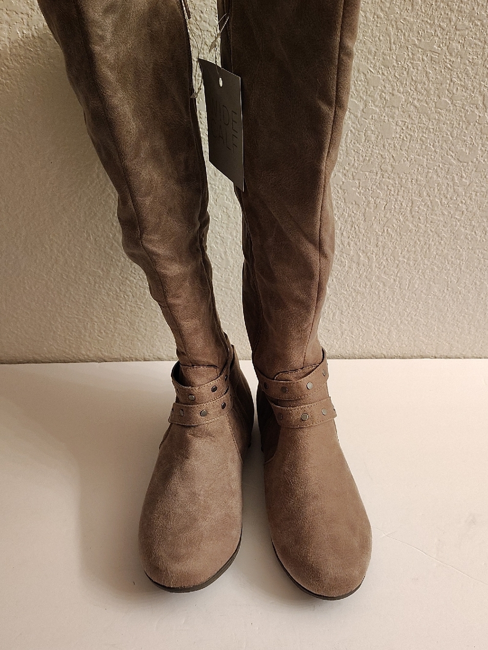 NEW Fergalicious Over-the-Knee Suede Flat Heel Boots in Taupe GYC X